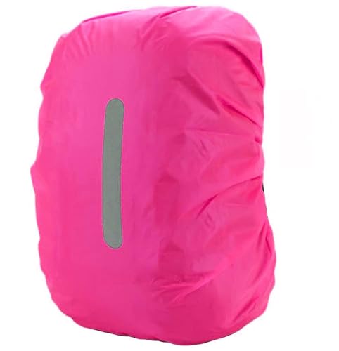 PINEPAN Regenhülle für Rucksäcke, Wasser- und windabweisend, reflektierende Streifen, Rucksackschutz, Neon-Sicherheitshülle, reflektierende Abdeckung, Pink 45L von PINEPAN