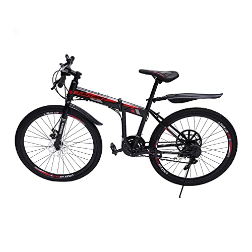 PIOJNYEN 26 Zoll Mountainbike MTB Fahrrad 21 Gang-Schaltung Fully MTB mit Schutzblech für Jungen, Mädchen, Damen & Herren, schwarz/rot von PIOJNYEN