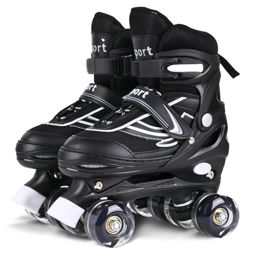 Kinder Rollschuhe für Mädchen, Jungen und Anfänger, 4 Größen Verstellbare Quad Skates, geeignet für den Innen- und Außenbereich (Black, S (30-33)) von PIPIZHU