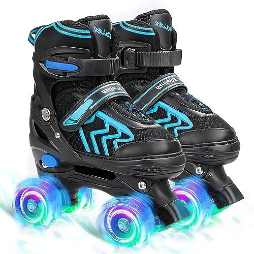 PIPIZHU Rollschuhe für Kinder | Verstellbare Größen Roller Skates mit Leuchtenden Rädern | Rollschuhe für Mädchen und Jungen – Für Indoor, Outdoor & Freizeit | Atmungsaktives Design (Blau, L) von PIPIZHU