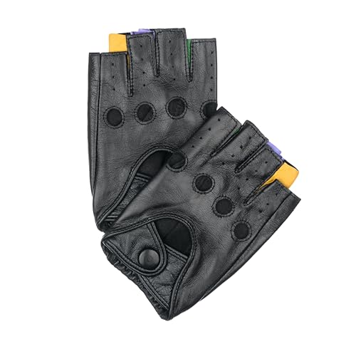 PITAS Lederhandschuhe Damen | Schwarze Handschuhe | Fingerlose Autohandschuhe | Fitness Handschuhe (Mehrfarbig, L) von PITAS