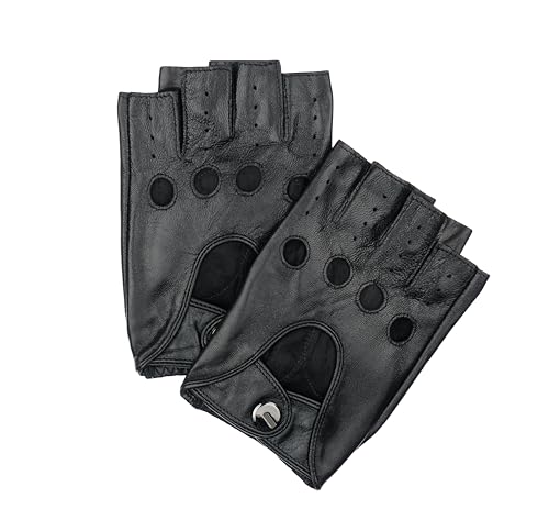 PITAS Lederhandschuhe Herren | Schwarze Handschuhe | Fingerlose Hirschleder Autohandschuhe | Fitness Handschuhe | Motorradhandschuhe (Schwarz, M) von PITAS