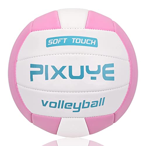 PIXUYE Volleyballs Official Size 5,Soft Beach Volleyball for Children Adults,Ball for Outdoor Indoor Games Gym Training Rosa Weiß von PIXUYE
