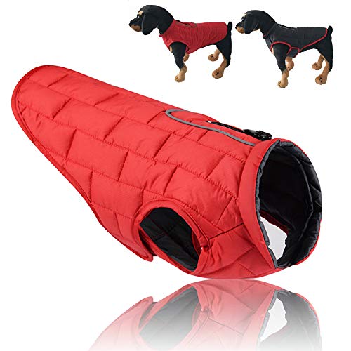 Hundejacke Wende-Winterjacke Winddicht Wasserdichter Hundemantel Warmes Outfit Weste Kleidung Kleidung Reflektierendes Kaltes Wetter Warme Hundeweste Für Kleine Mittelgroße Große Hunde ,Orange,XL von PJDDP