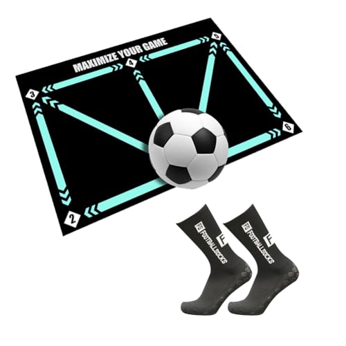 PKKP Fußballmatte, 60x90 cm rutschfeste Fussballmatte Training, Stoßdämpfende Fussball Matte Ballkontrolle Trainingsmatte, 2024 Dribble Silent Sports Zubehör (E-Matte+Schwarz Sock) von PKKP