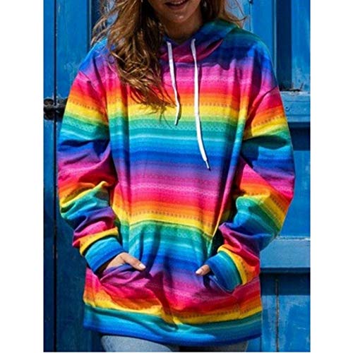 Damen Regenbogen Farbe Hoodies T-Shirts Langarm Casual Pocket Pullover Sweatshirt Tops Casual Jumpers Trainingsanzug Hoodie von PKYGXZ
