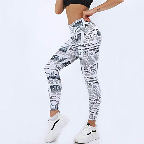 Damen Slim Fit Leggings mit hoher Taille Fitnesshose Schnelltrocknender Zeitungsdruck Stitching Yoga Pants Gym Gear Sportswear von PKYGXZ