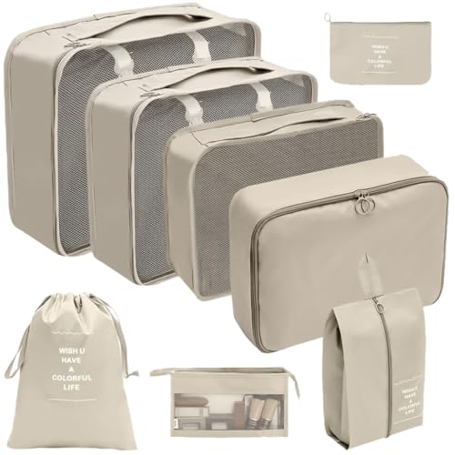 8X/Set Gepäck Organizer Set Koffer Organizer Set Packwürfel Set Kleidertasche Wasserdicht Reise Organizer für Reisen, beige von PLCPDM