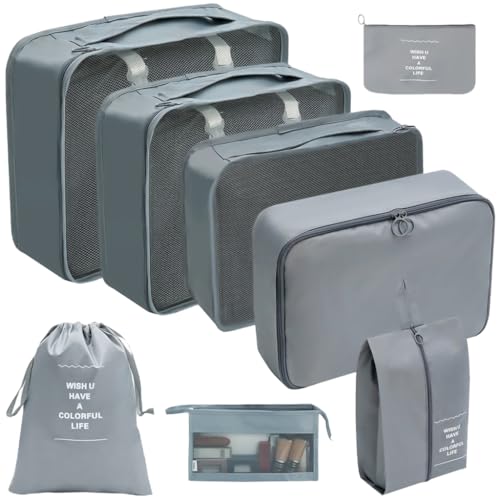 8X/Set Gepäck Organizer Set Koffer Organizer Set Packwürfel Set Kleidertasche Wasserdicht Reise Organizer für Reisen, grau von PLCPDM