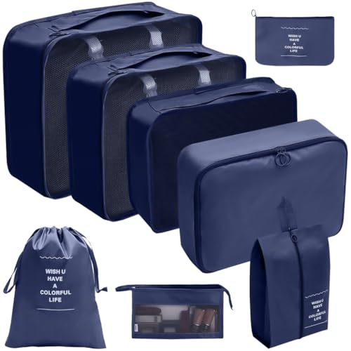 8X/Set Gepäck Organizer Set Koffer Organizer Set Packwürfel Set Kleidertasche Wasserdicht Reise Organizer für Reisen, marineblau von PLCPDM