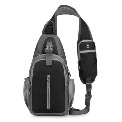 Nylon-Umhängetasche, leichte Brusttasche, Schulter-Rucksäcke, Reisetasche, lässiger Tagesrucksack für Outdoor-Wandern, Schwarz von PLCPDM