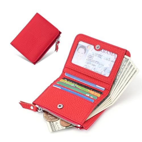 PLCPDM Geldbörse im japanischen Stil, PU-Leder, Kleingeldbörse, kurze Geldbörse, Kartenhalter, Tasche, Reißverschluss, Clutch, Geldbörse, rot von PLCPDM