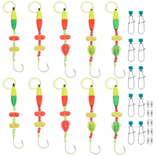 PLIGREAT 10 Stück Wels-Posen-Rigs, Wels-Angelvorrichtungs-Set mit 8/0 Kreishaken, Doppel-Rasseln, Perlen, Santee Rig Tackle für Bankangeln von PLIGREAT