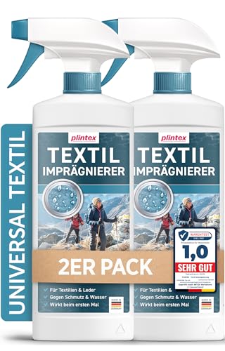 PLINTEX® Textil Imprägnierspray 2x580ml für Funkionstextilien ohne Baumwollanteil, Leder und Schuhe - Nano Membran Imprägnierung - Dermatologisch getestet & atmungsaktiv von PLINTEX