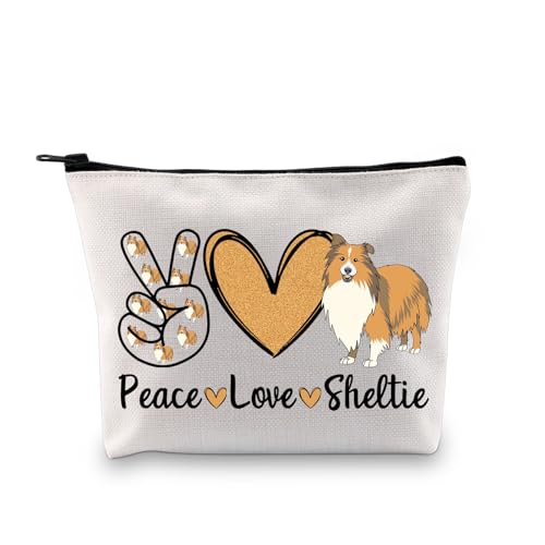 PLITI Sheltie Hundeliebhaber Geschenke für Frauen Sheltie Mama Make-up-Tasche Shetland Sheepdogs Geschenk Peace Love Sheltie Kosmetiktasche, Peace Sheltie Bagu, modisch von PLITI
