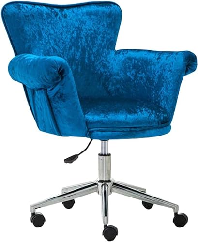 Computerstuhl, Bürostuhl aus Samt für zu Hause oder das Büro, moderner Akzentstuhl aus Samt, Schminkstuhl, Make-up-Hocker, 360° drehbar, verstellbar mit Fünf-Sterne-Stahlfuß (Farbe: Blau) Stabilize von PLJKIHED