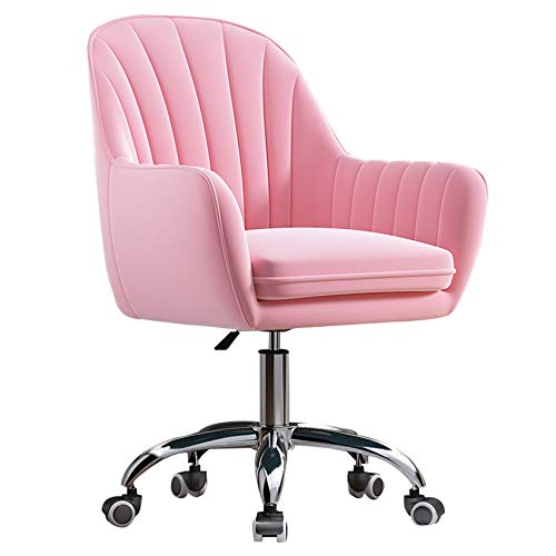 PLJKIHED Computerstuhl, ergonomische Home-Office-Stühle, Samtpolsterung mit Stahlfuß, hochelastischer Schwamm, moderner Verstellbarer Drehstuhl für Schlafzimmer und Wohnzimmer (Farbe: Pink) Stabilize von PLJKIHED