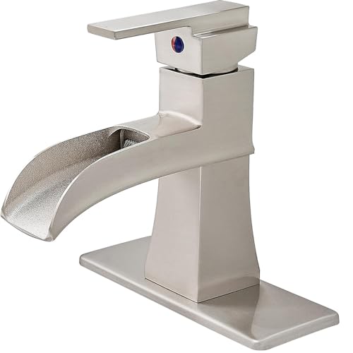 PLJKIHED Wasserfall-Wasserhähne für Badezimmer-Waschbecken, Einhebelmischer mit heißem und kaltem Wasserfall, gebürstet Stabilize von PLJKIHED