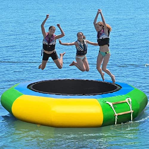 PLJKIHED Wasserspielzeug, aufblasbares Wassertrampolin, 13 Fuß runder Wasserhüpfer Sommer Erwachsene Kinder Sprungwasserplattform für Pool Strand Meer Stabilize von PLJKIHED