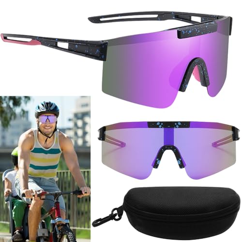 PLLYPE Schnelle Brille Rave, Fahrradbrille Sonnenbrille Herren Damen, Sport Sonnenbrille, Verspiegelt Sportbrille, Radfahrer Brille UV400 Schutzbrille für Outdooraktivitäten Wie Radfahren Laufen von PLLYPE