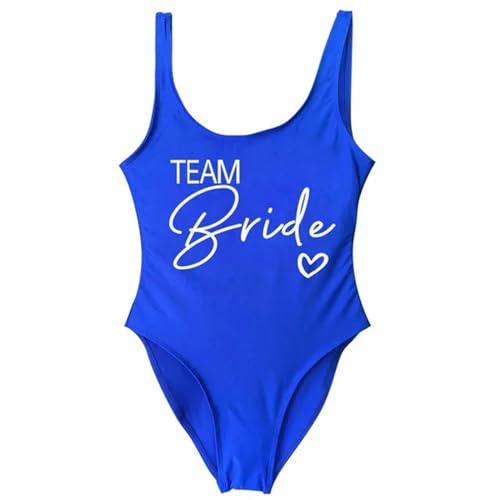 PLOZINDA Badeanzug Damen Braut Badeanzug Frauen Team Einteilige Badebekleidung Für Bachelor-Partyanzüge-Blue Team1-M von PLOZINDA