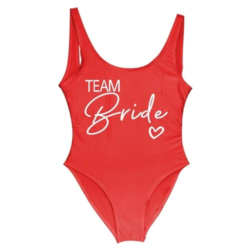 PLOZINDA Badeanzug Damen Braut Badeanzug Frauen Team Einteilige Badebekleidung Für Bachelor-Partyanzüge-Red Team1-Xl von PLOZINDA