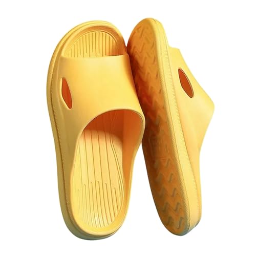 PLOZINDA Hausschuhe Damen Frauen Sommer Hausschuhe Leichte Innenpaare Flache Pantoffeln Männer Badezimmerrutschen-gelb-36-37 von PLOZINDA