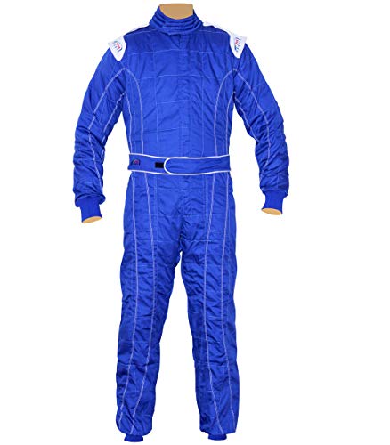 Einteiler für Erwachsene, für Kart/Rennen/Rallye, Poly-Baumwolle, 8 brillante Farben (Blau, Medium) von PM Sports