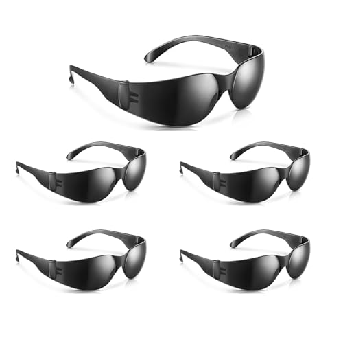 PMELCXD Schwarz Augenschutzbrille, 5 Stück transparente Schutzbrille, Schutzbrille, Laborbrille, Kratzfeste Gläser, Schutzbrille für Brillenträger von PMELCXD