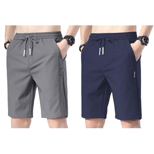 Bevawear Herren-Shorts, Bevawear Quick Dry Pull-On Stretch-Hosen-Shorts für Herren (5XL,Dark Gray + Navy Blue) von POBLTA