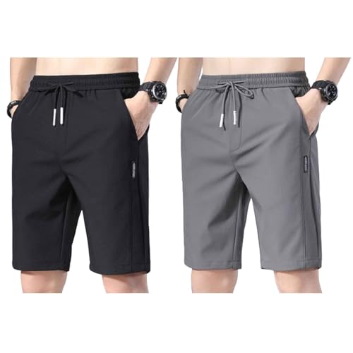 Bevawear Herren-Shorts, Bevawear Quick Dry Pull-On Stretch-Hosen-Shorts für Herren (L,Black + Dark Gray) von POBLTA
