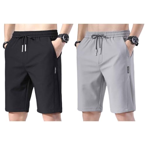 Bevawear Herren-Shorts, Bevawear Quick Dry Pull-On Stretch-Hosen-Shorts für Herren (L,Black + Light Gray) von POBLTA