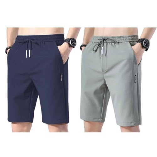 Bevawear Herren-Shorts, Bevawear Quick Dry Pull-On Stretch-Hosen-Shorts für Herren (M,Navy Blue + Light Green) von POBLTA