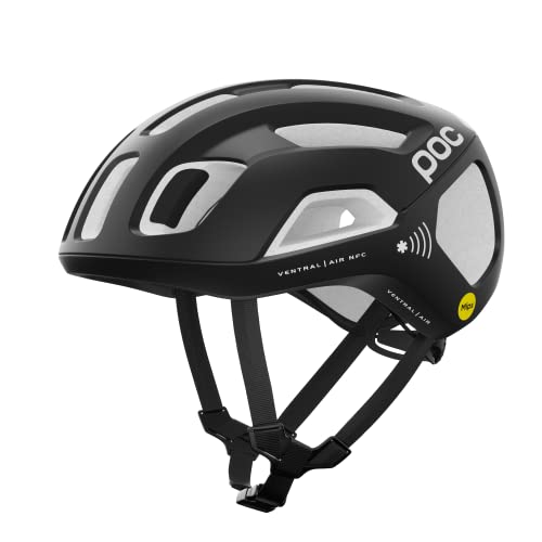 POC Ventral Air MIPS NFC Fahrradhelm - Der ideale Helm für Abenteuer- oder Wildnisfahrten dank des integrierten NFC-Medical-ID-Chips, Uranium Schwarz/Hydrogen Weiß Matt von POC