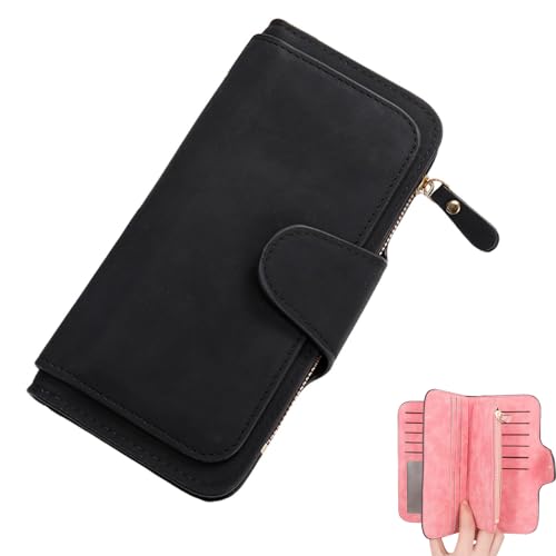 Retro Glamorous Multiple Slots Women Wallets, PU Leather Trifold Wallets for Women, Frosted Coin Purse Large Capacity (Black,one Size) von POCHY