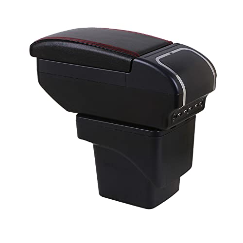 PODIYCOTZ Modifizierte Armlehnen-Box für Ford Focus 2 MK2 2005–2015, drehbar, PU-Leder, zentrale Aufbewahrungsbox, mit Getränkehalter, Aschenbecher, USB (F, Schwarz, Rot, kein USB) von PODIYCOTZ