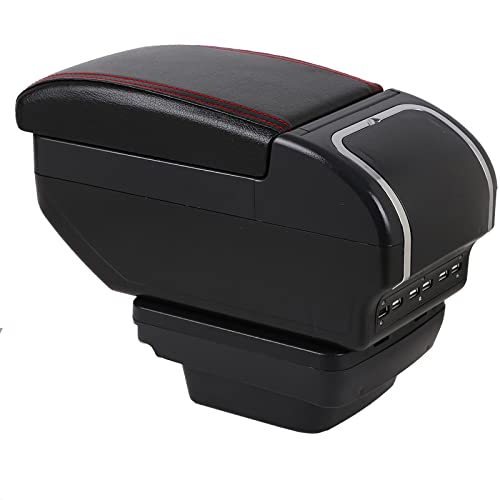 PODIYCOTZ Modifizierte Armlehnenbox für Chevrolet Cruze 2015–2021, doppellagig, PU-Leder, mit Aschenbecher, USB-Ladegerät, Wasserbecherhalter, einziehbar (E, Schwarz, Rot, 9 USB) von PODIYCOTZ