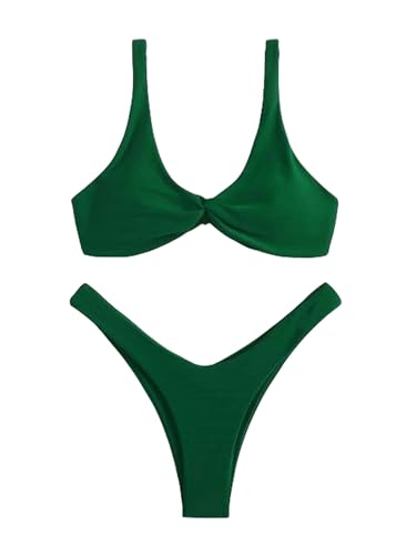 POECE Bikini Damen Set Bikini Gepolstert BH Hochbein Verband Push Up Bikini Set Brasilian Badeanzug Frauen Badebekleidung-grün-l von POECE