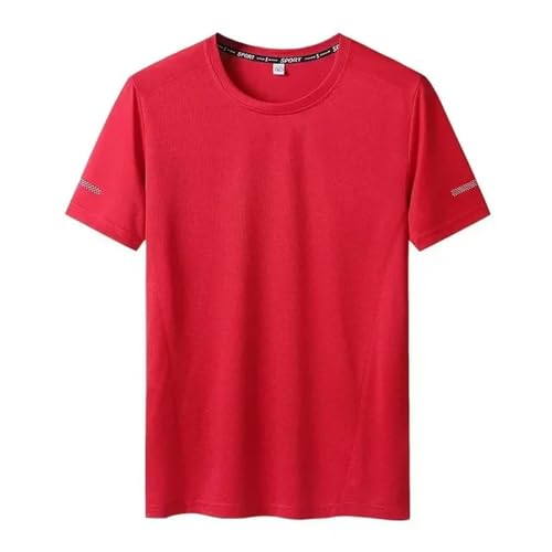POECE T Shirt Herren T-Shirt Big Size 9XL Für Männer Schnell Trocknen T-Shirt Für Männer Runde Hals Plus Größe Kurzärmel Übergroße T-shirt-rot-1xl Für 110-120 Kg von POECE