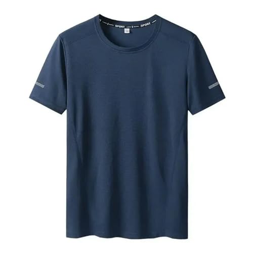 POECE T Shirt Herren T-Shirt Große Größe Für Männer Schnell Trocknen T-Shirt Für Männer Rund Hals Plus Größe Kurzarm-dunkelblau-XXL Für 70-80 Kg von POECE