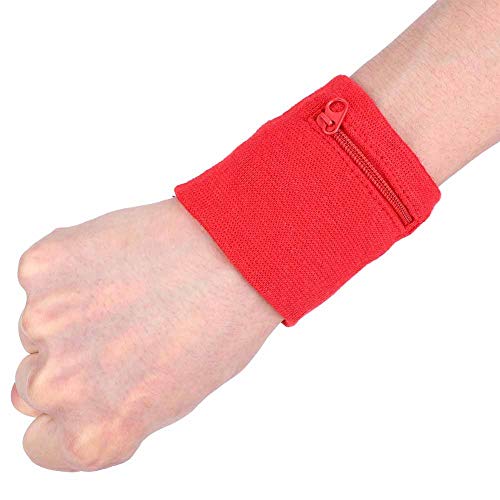 Brieftaschen-Armband, 8 X 8 cm, Baumwoll-Sportarmband, Lauf-Handgelenks-Geldbörse mit Reißverschluss-Design für Laufen, Sport Usw (Rot) von POENVFPO