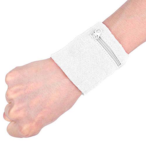 Brieftaschen-Armband, 8 X 8 cm, Baumwoll-Sportarmband, Lauf-Handgelenks-Geldbörse mit Reißverschluss-Design für Laufen, Sport Usw (White) von POENVFPO