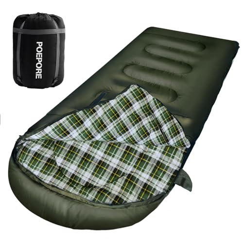 POEPORE Flanell Schlafsack Baumwolle 0 Grad Kaltes Wetter für Erwachsene XXL Tragbarer Schlafsack 4 Jahreszeiten Wasserdicht mit Kompressionssack von POEPORE