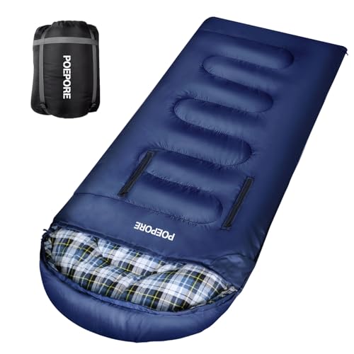 POEPORE Schlafsack Outdoor 3-4 Jahreszeiten Flanell Schlafsäcke Leichter Deckenschlafsack Kleines Packmaß für Erwachsene mit Arme und Füße Reißverschluss 220x80 cm Blau von POEPORE