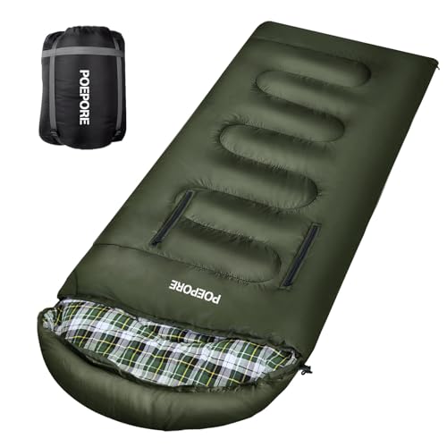 POEPORE Schlafsack Outdoor 3-4 Jahreszeiten Flanell Schlafsäcke Leichter Deckenschlafsack Kleines Packmaß für Erwachsene mit Arme und Füße Reißverschluss 220x80 cm Olive von POEPORE