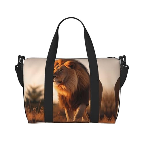 Powzjzw Reisetasche mit Löwen-Motiv, Wochenend-Tragetasche, für Damen, Krankenhaus-Tasche für Arbeit und Lieferung über Nacht, Schwarz , Einheitsgröße von POEZJZW