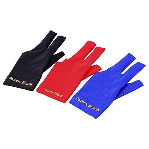 POFET 4Pps Mann Frau Elastic Lycra Linke Hand 3 Finger Billard Queue Handschuh für Schützen Carom Pool Snooker Queue Sport (Rot Blau Schwarz Grau) von POFET