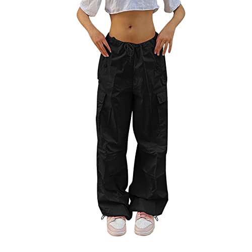 Damen Baggy Cargohose Weite Palazzo Hose Cargo Parachute Pants Y2k Fashion Aesthetic Freizeithose Fallschirm Hose von POIUIYQA