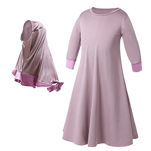 POIUIYQA Mädchen Gebetskleidung Kinder Islamische Kleidung Kleid Mädchen Zweiteilige Kleider Maxi Skirt, Langer Hijab und Rosenkranz Geschenk von POIUIYQA