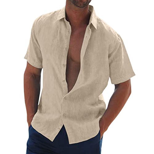POIUIYQA Sommer Kurzarmhemd Herren Einfarbig Basic Shirt for Männer Hemd Herren Kurzarm Leinenhemd Herren Kurzarm Freizeithemd Businesshemd von POIUIYQA